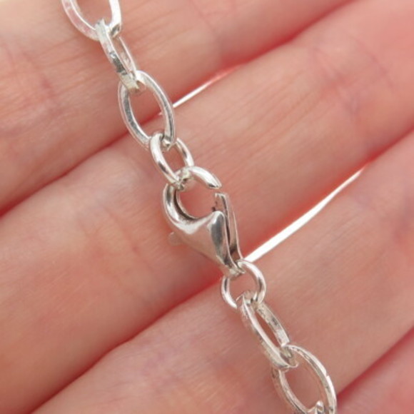 925 Sterling Silver Vintage Real Tiger Eye Modernist Crescent Chain Necklace 18"